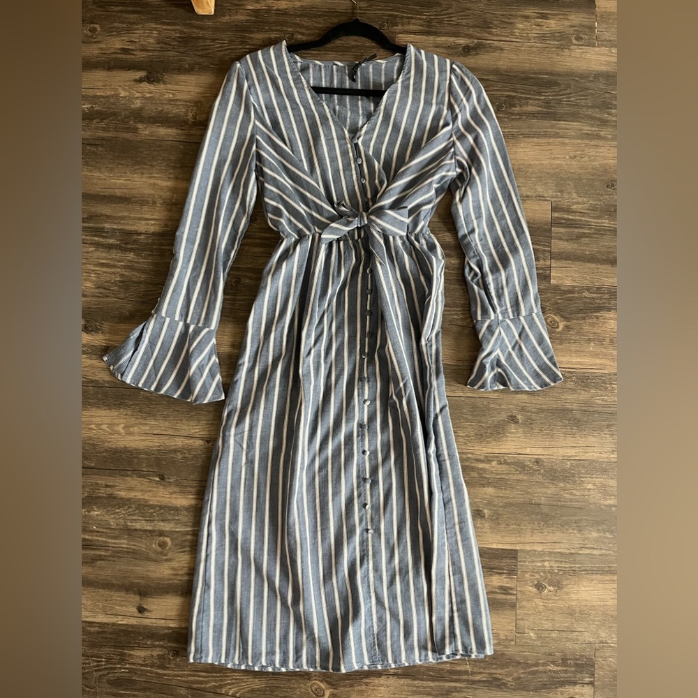 Blue and White Striped Prairie Style Dress